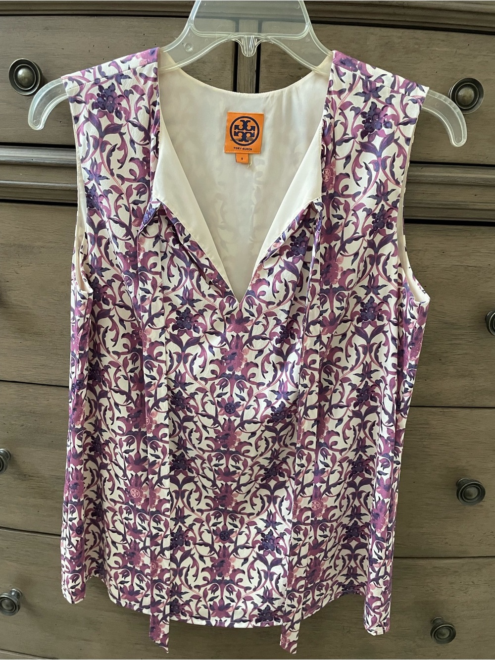 Tory Burch Purple and White Floral V-Neck Sleeveless Top